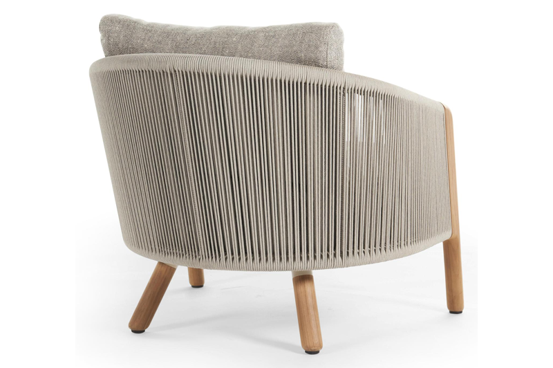 Gardo loungestoel 1-zit in teak en rope met chartres pewter all weather sunbrella® luxe kussen