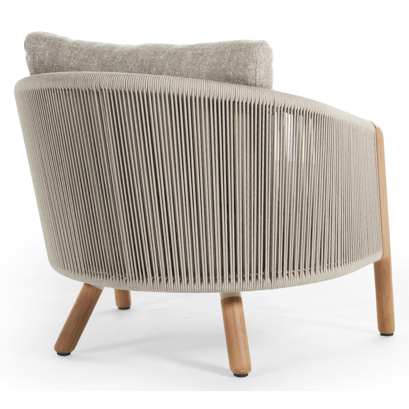 Gardo loungestoel 1-zit in teak en rope met chartres pewter all weather sunbrella® luxe kussen