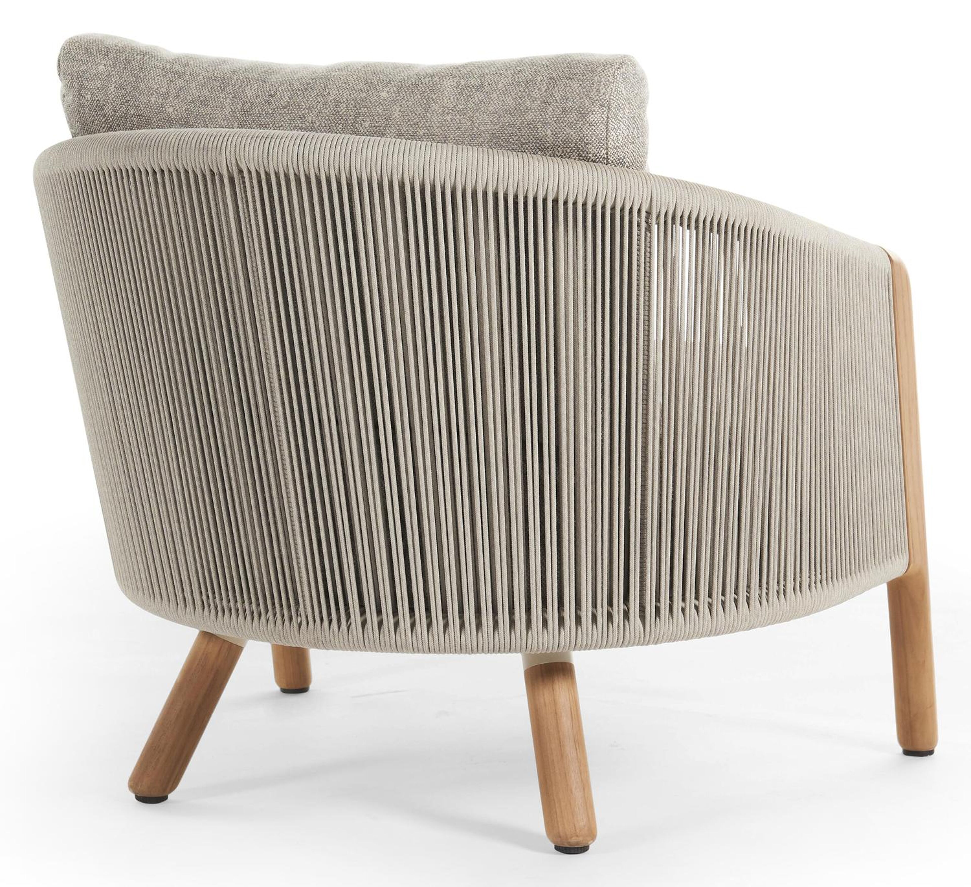 Gardo loungestoel 1-zit in teak en rope met chartres pewter all weather sunbrella® luxe kussen