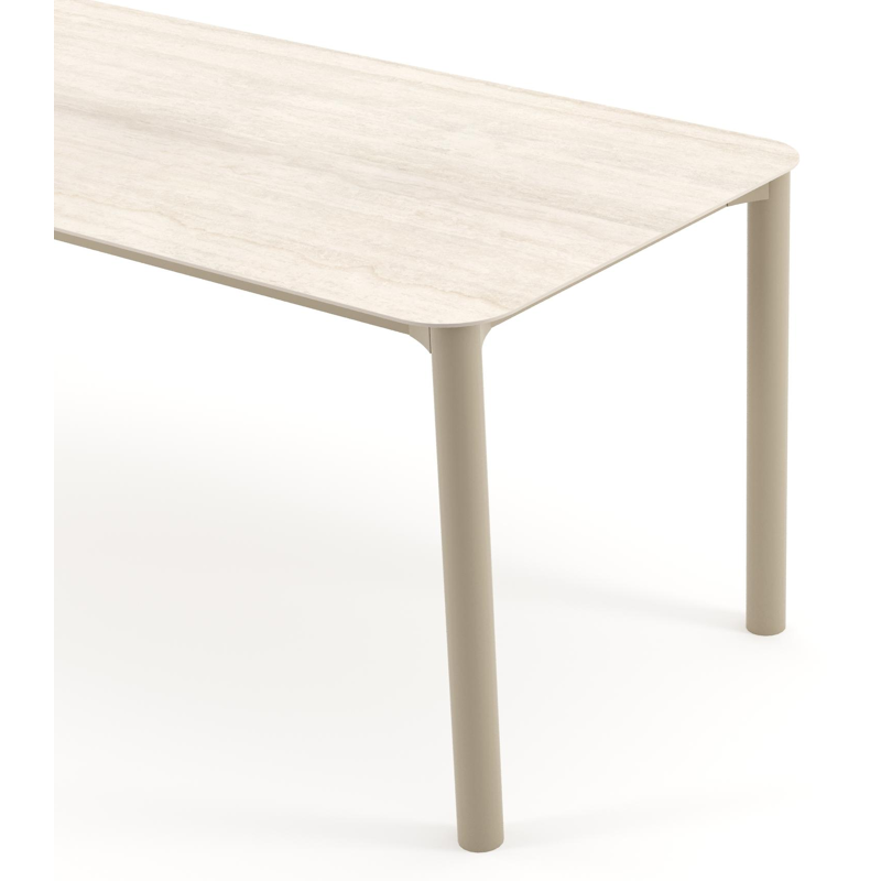 Orso tuintafel rechthoekig afgerond in beige aluminium en volkeramiek Travertino Bianco - L 200 x B 80 x H 74.5 cm