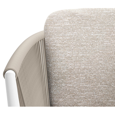 Chaise de jardin Orso en aluminium blanc et corde ronde tissée verticalement beige avec coussin luxe en All Weather Sunbrella® Luxe Tundra Sand