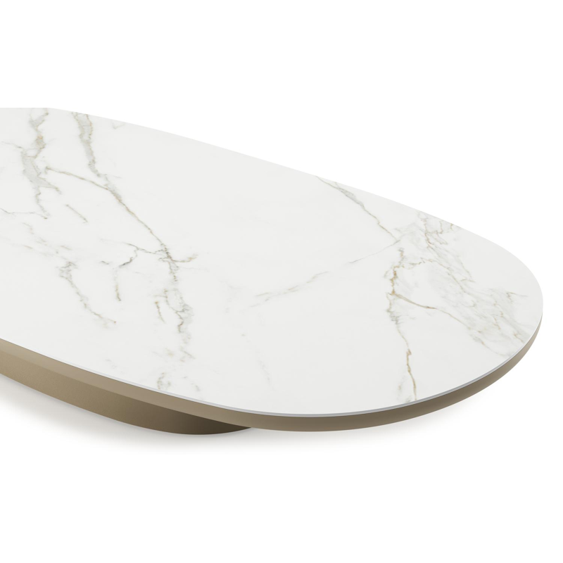 Table de basse Amico bombo en aluminium beige et céramique pleine Calacatta - Lg. 171 x Lrg. 89 x Haut. 24 cm