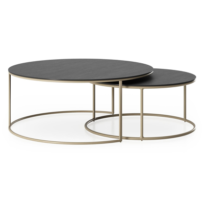 Fano set van 2 loungetafels rond in beige aluminium en volkeramiek Basalt Black - Dia. 85 x H 35 cm