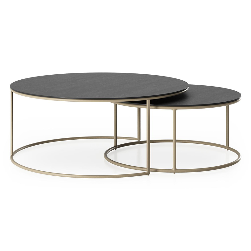 Fano set van 2 loungetafels rond in beige aluminium en volkeramiek Basalt Black - Dia. 85 x H 35 cm