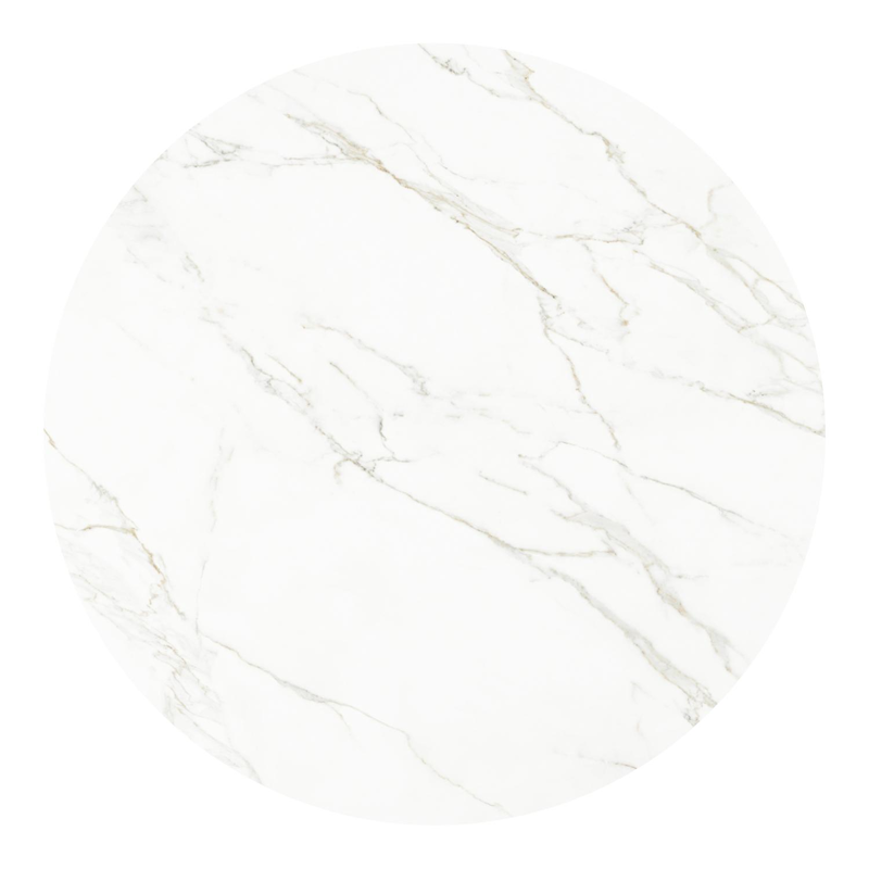 Table de jardin Fano ronde en aluminium noir et céramique pleine Calacatta - Diam. 148 x Haut. 75 cm