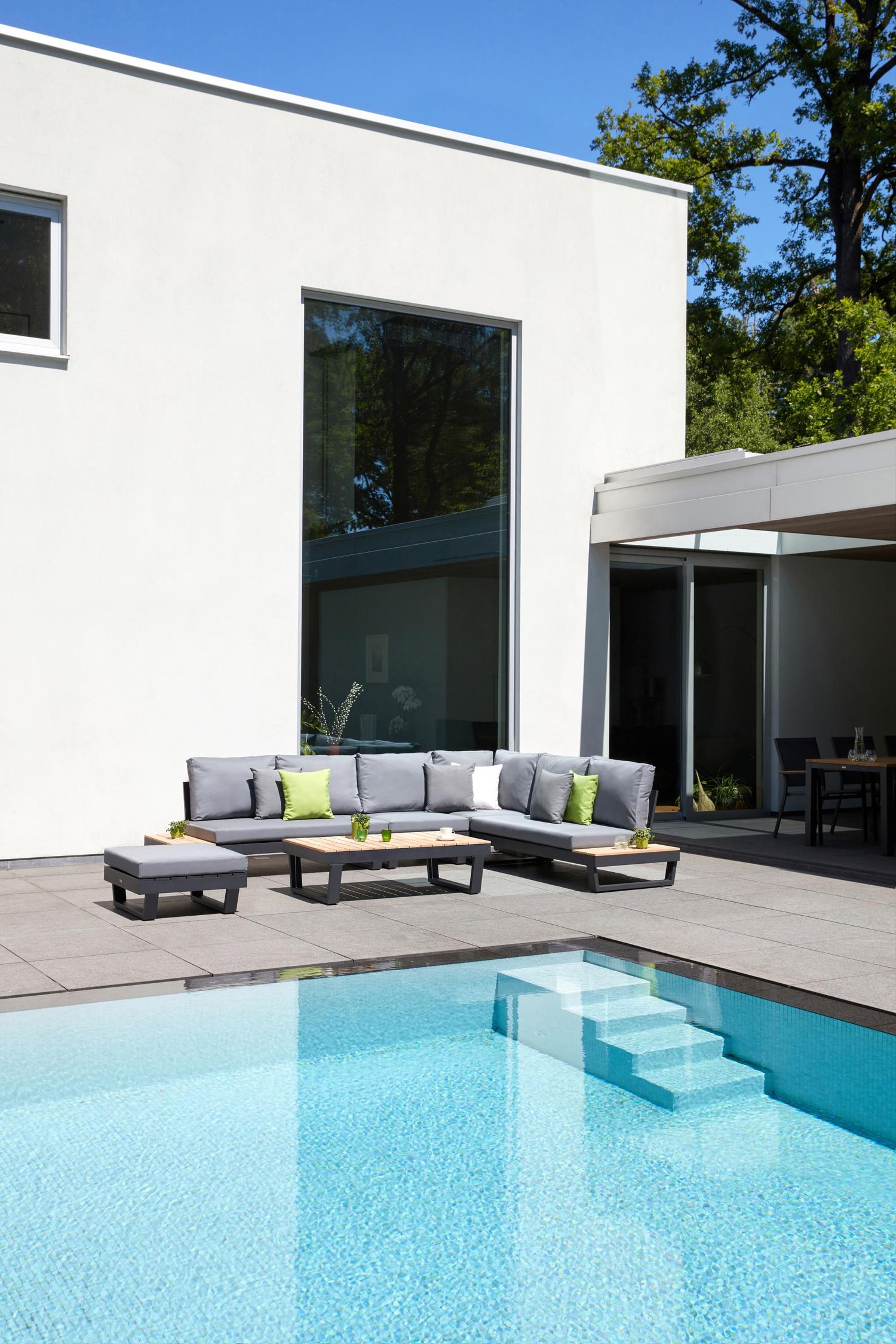 Modica loungetafel in zwart aluminium en teak - L 130 x B 72 x H 38 cm
