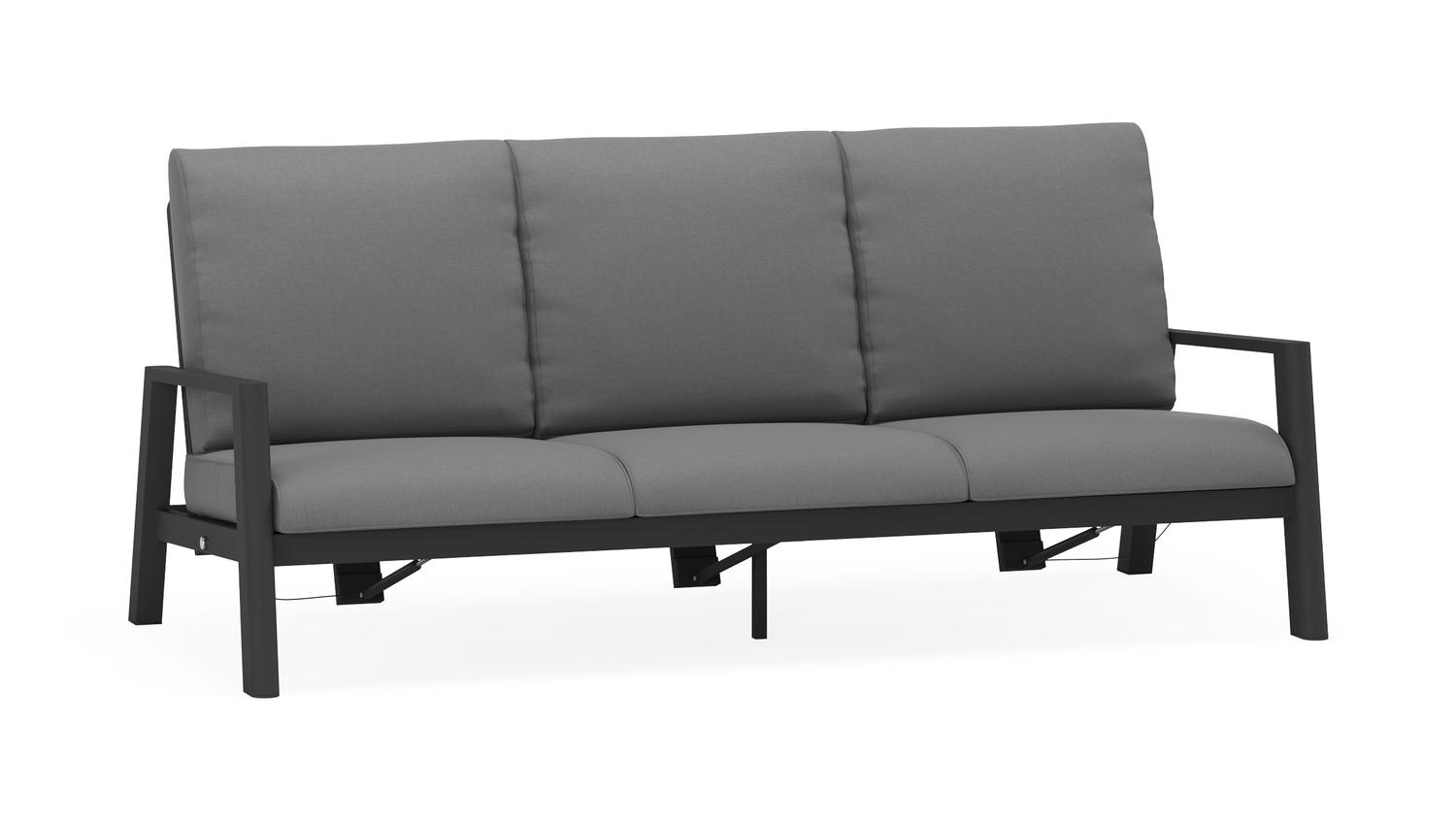 Cirello loungebank 3-zit in zwart aluminium met natte charcoal chine all weather sunbrella® luxe kussen