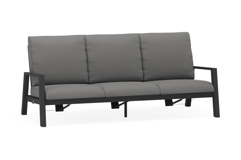 Cirello loungebank 3-zit in zwart aluminium met natte charcoal chine all weather sunbrella® luxe kussen