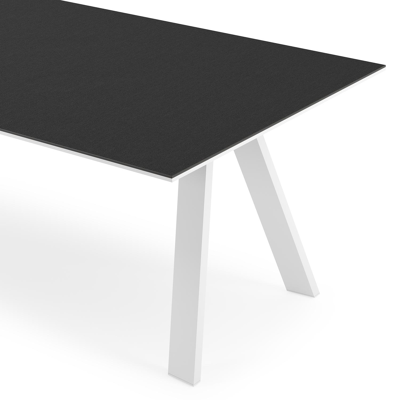 Table de jardin Cesano en aluminium blanc et céramique pleine nero black - Lg 240 x Larg. 100 x H 75 cm