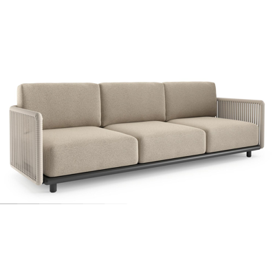 Organo loungebank 3-zit in zwart aluminium en beige verticaal geweven luxe vlakke rope met marbella beige All Weather Cosytica kussen