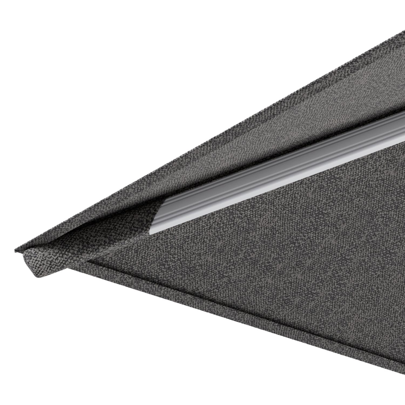 Rufina zweefparasol met tiltfunctie in wit aluminium en Chartres Drizzle All Weather Sunbrella® Luxe parasoldoek - L1 300 x L2 300 cm met parasolvoet Minore 150 kg met wielen