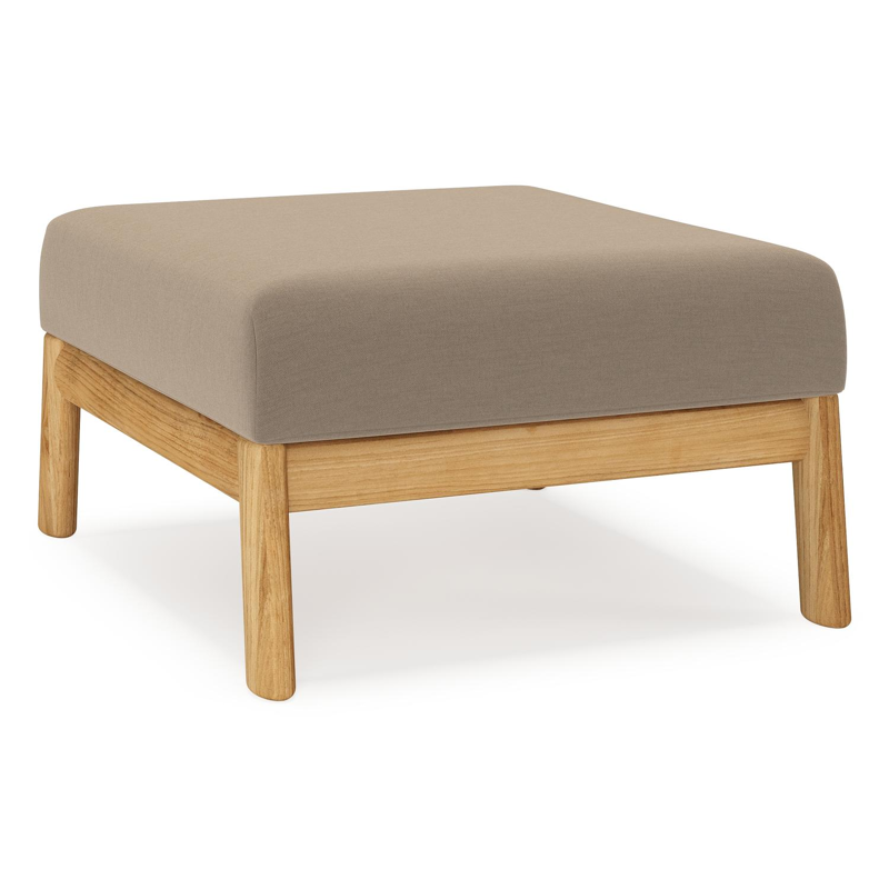 Amaro poef in teak met natte heather grey all weather sunbrella® luxe kussen