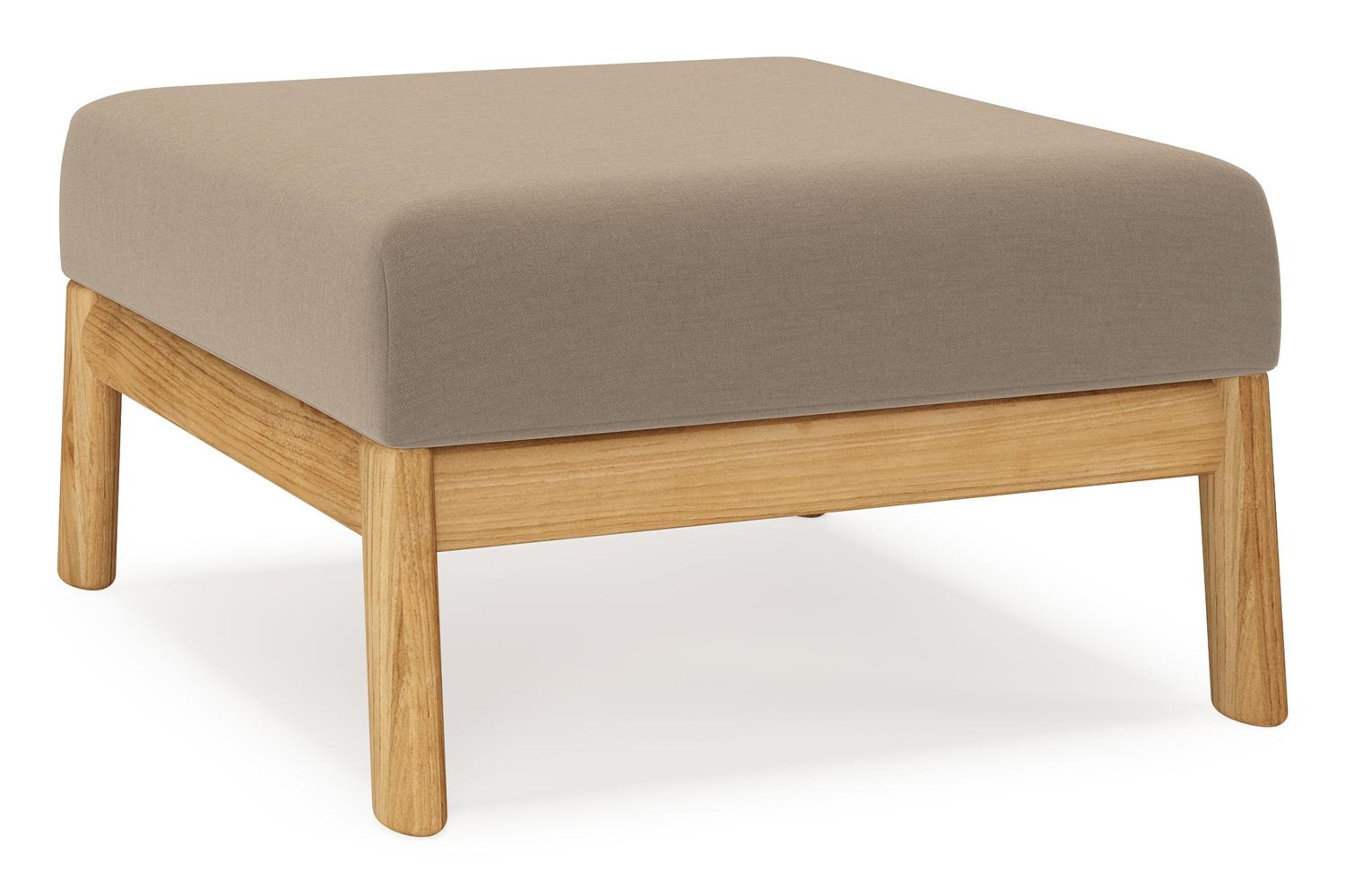 Amaro poef in teak met natte heather grey all weather sunbrella® luxe kussen