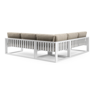 Verato loungehoek in wit aluminium met bora desert all weather cosytica kussen