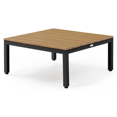 Toma loungehoek in zwart aluminium en polywood met grijs polyester kussen en loungetafel