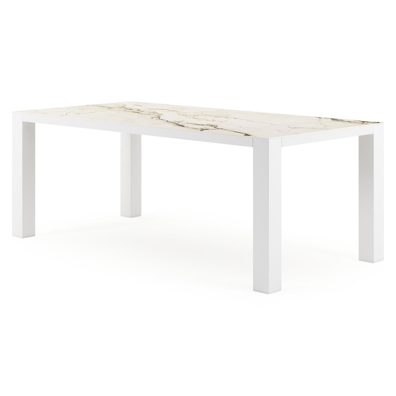 Nano tuintafel rechthoekig in wit aluminium en volkeramiek colorado dunes - L 200 x B 100 x H 75 cm