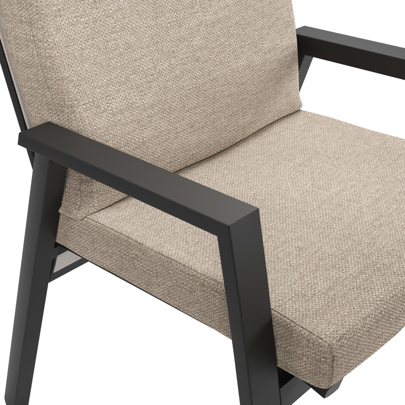 Chaise de jardin Leon en aluminium noir et textilène beige avec coussin en Rustic Weather+ Softtouch 