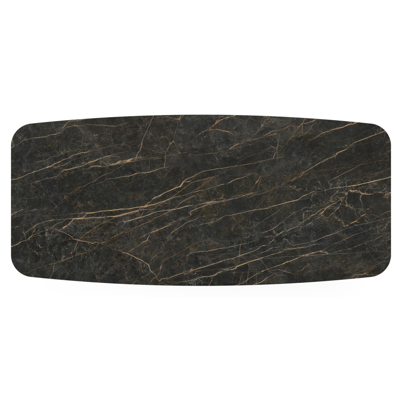 Table de jardin Pagino forme de bateau en aluminium blanc et céramique pleine Black Obsession - Lg. 255 x Lrg. 115 x Haut. 73 cm