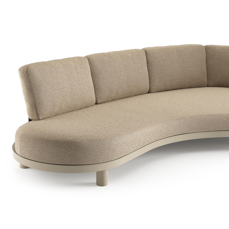 Donato loungebank in beige aluminium met madagascar oak all weather cosytica kussen