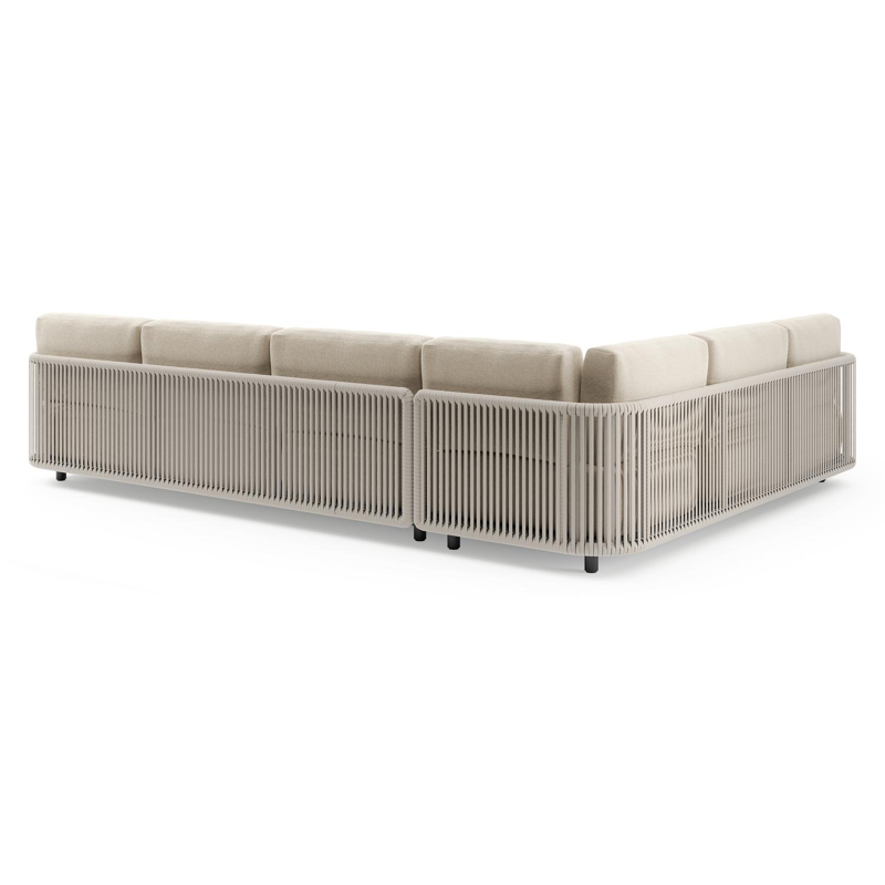 Organo loungehoek in zwart aluminium en beige verticaal geweven luxe vlakke rope met althea chalk all weather Cosytica kussen