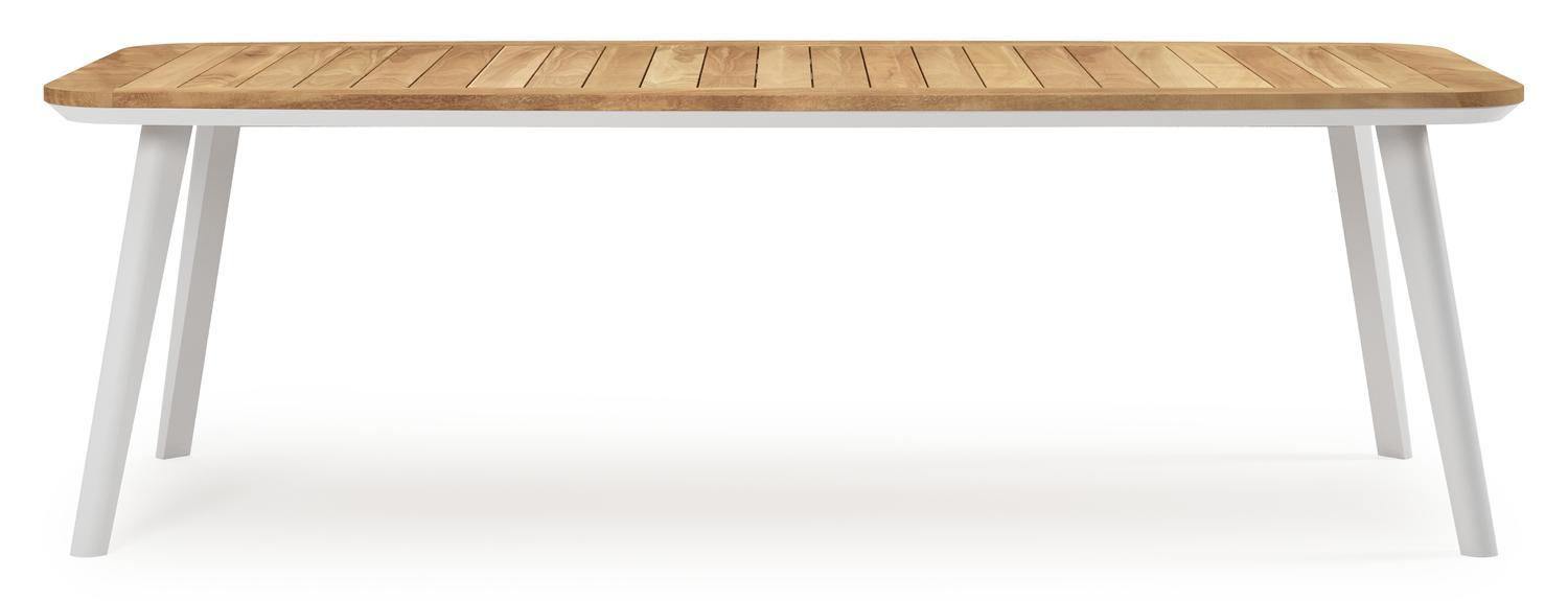 Mosa bootvormige tuinset in wit aluminium en teak natural finish met 6 Cosa tuinstoelen