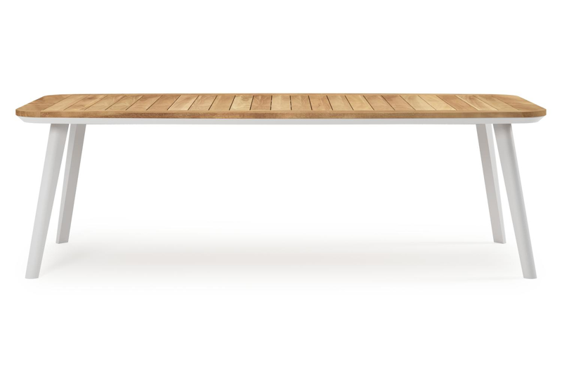 Mosa bootvormige tuinset in wit aluminium en teak natural finish met 6 Matera tuinstoelen