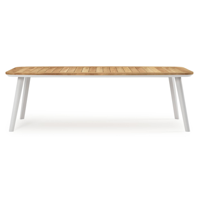 Mosa bootvormige tuinset in wit aluminium en teak natural finish met 6 Matera tuinstoelen