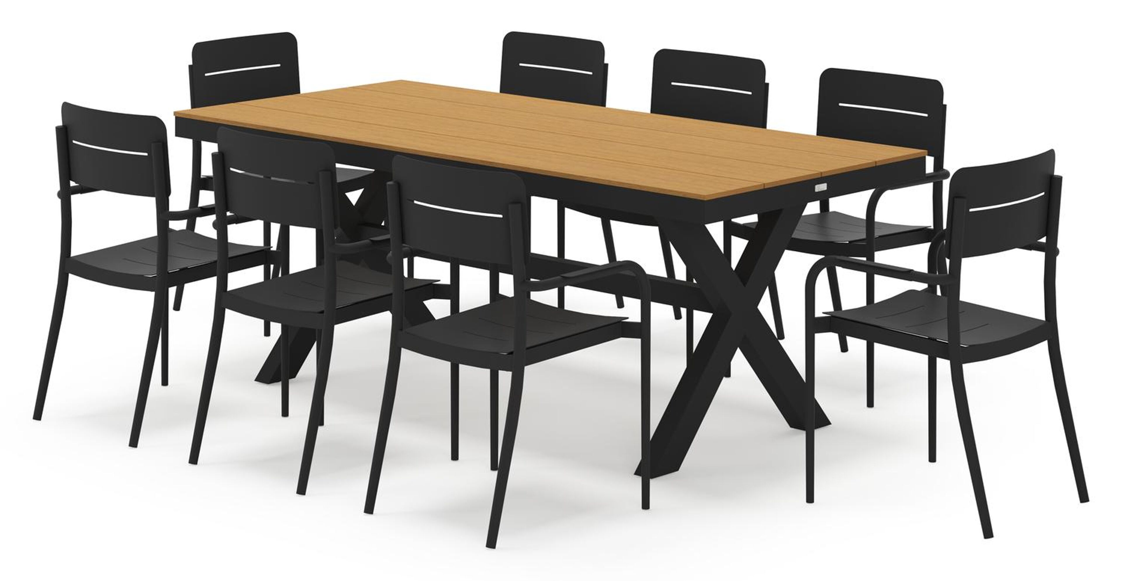 Bahia tuinset rechthoekig in zwart aluminium en polywood met 8 Salto tuinstoelen