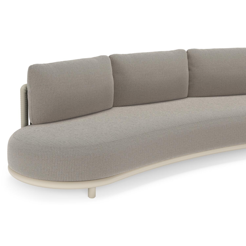 Lomano loungebank in beige aluminium en beige verticaal geweven luxe vlakke rope met Lopi Pepper all weather sunbrella® luxe