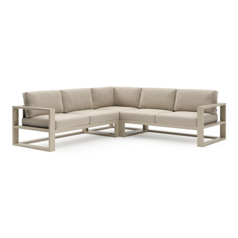 Verato loungehoek in beige aluminium met bora desert all weather cosytica kussen