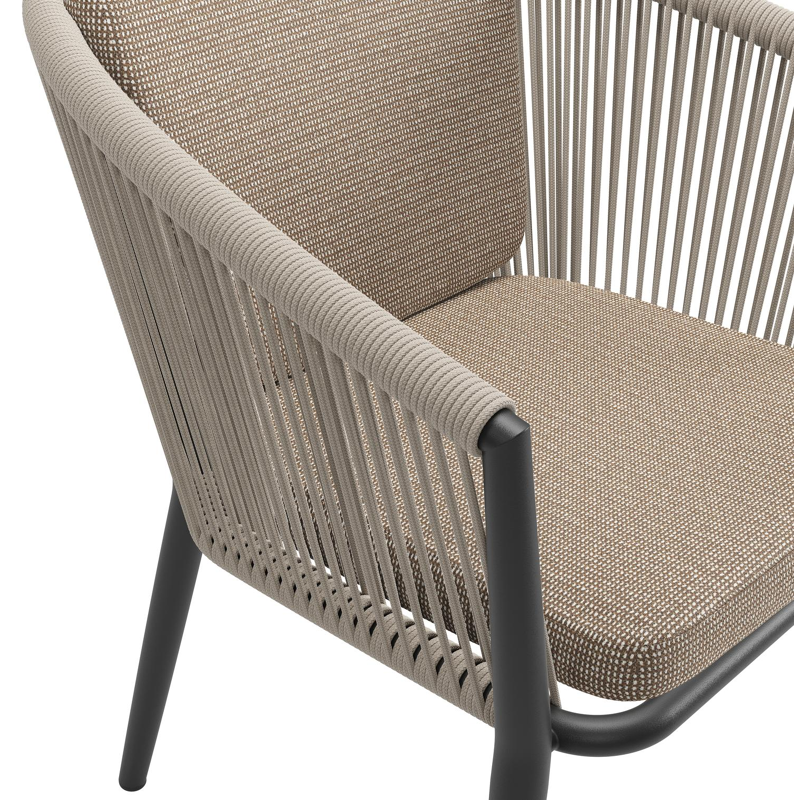 Orso tuinstoel in zwart aluminium en beige verticaal geweven ronde rope met zitkussen in All Weather Solica Firenze Earth