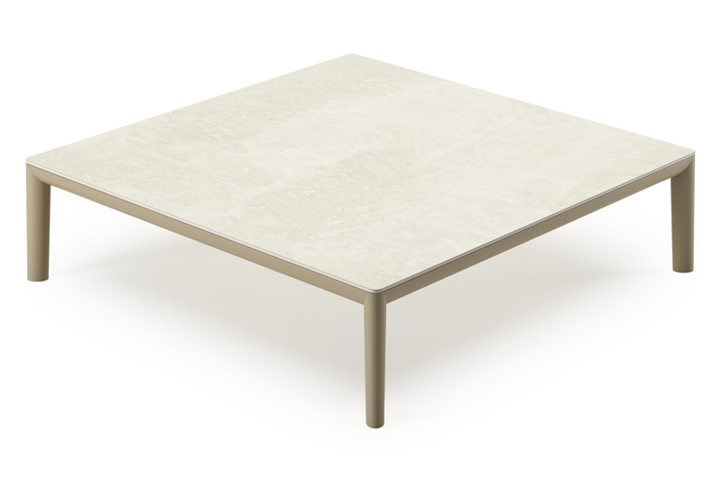 Tolosa loungetafel in beige aluminium en beige sintered stone - L 90 x B 90 x H 38 cm