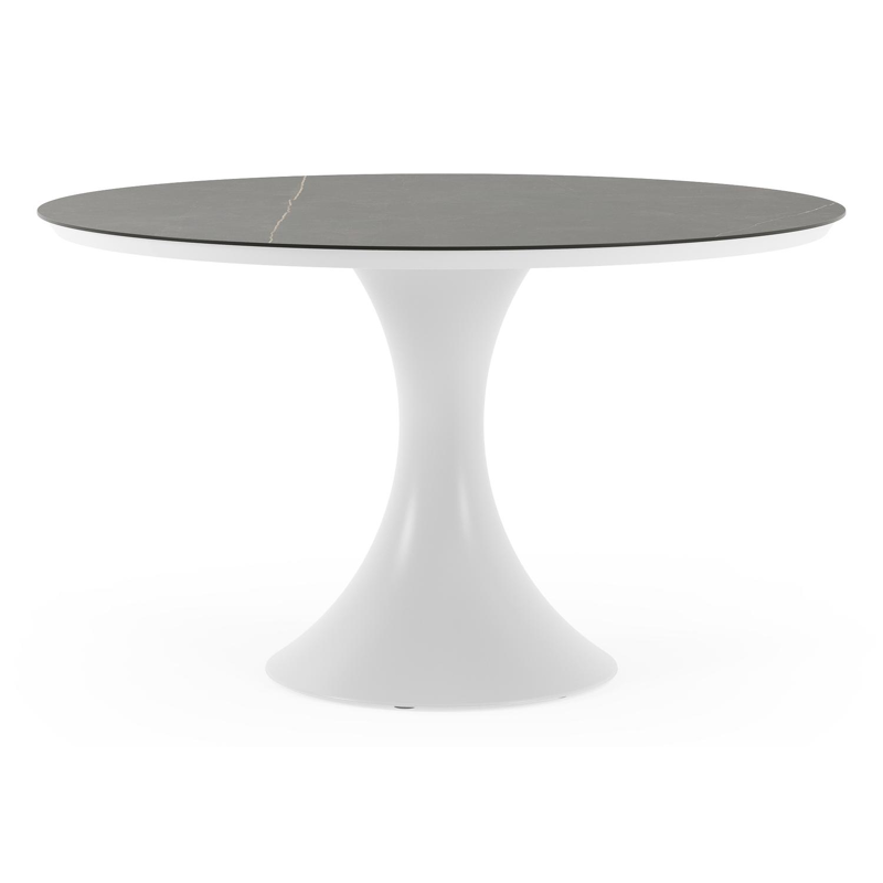 Fano tuintafel rond in wit aluminium en volkeramiek Calatorao - Dia. 130 x H 75 cm