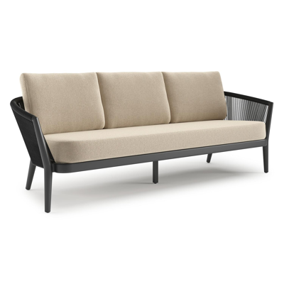 Canapé de jardin Orso en aluminium noir en corde ronde tissée verticalement noir et coussins en all weather cosytica Althea Chalk