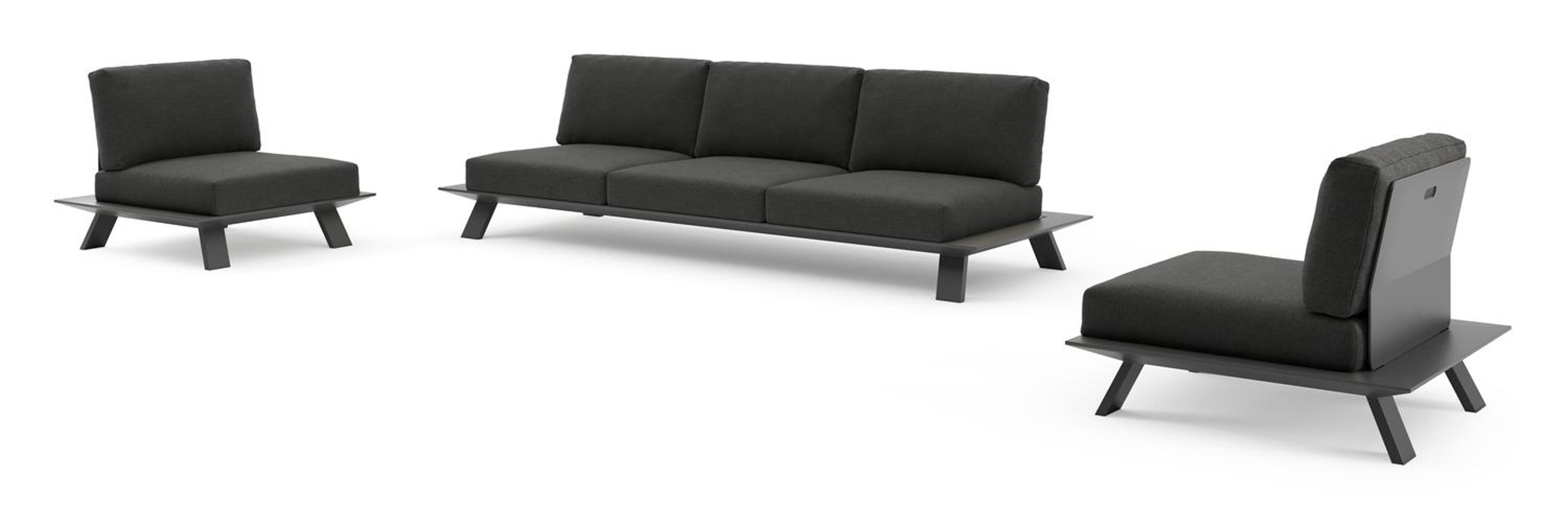 Cesano loungeset in zwart aluminium met chartres sooty all weather sunbrella® luxe kussens