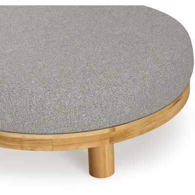 Donato lounge poef in teak en beige verticaal geweven ronde rope met all weather sunbrella® luxe Tundra Charcoal kussen