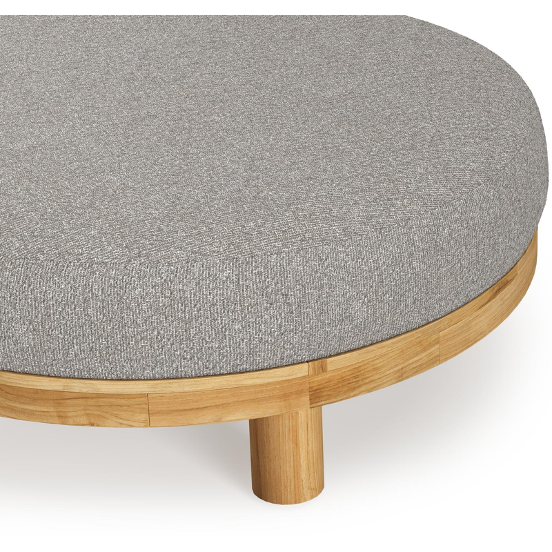 Donato lounge poef in teak en beige verticaal geweven ronde rope met all weather sunbrella® luxe Tundra Charcoal kussen