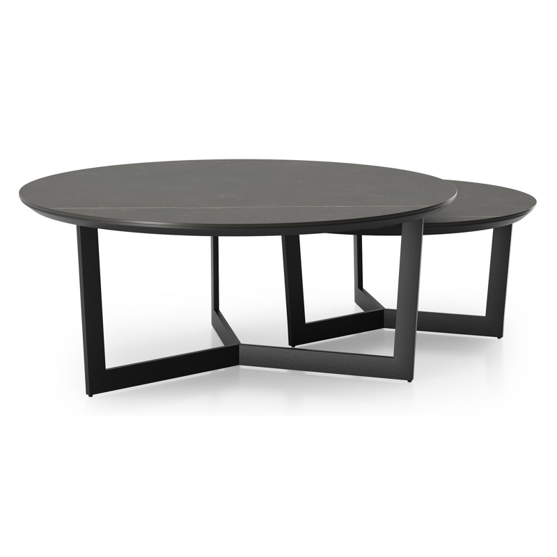 Tables basse Lacrima en aluminium noir et céramique pleine calatorao - Dia. 85/65 x H 35/30 cm