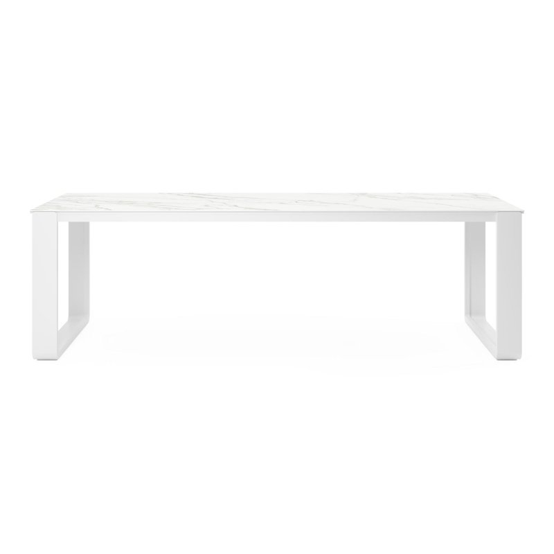 Atessa tuintafel in wit aluminium en volkeramiek calacatta - L 240 x B 100 x H 75 cm