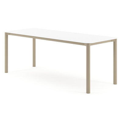 Orso tuintafel rechthoekig afgerond in beige aluminium en volkeramiek Arctic White - L 200 x B 80 x H 74.5 cm