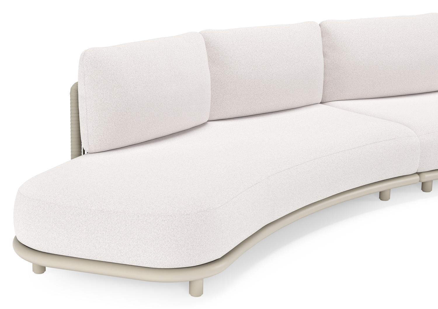 Salon de jardin d'angle Lomano en aluminium beige et corde luxe plate tissée verticalement beige et coussins en all weather solica Ego Eggshell