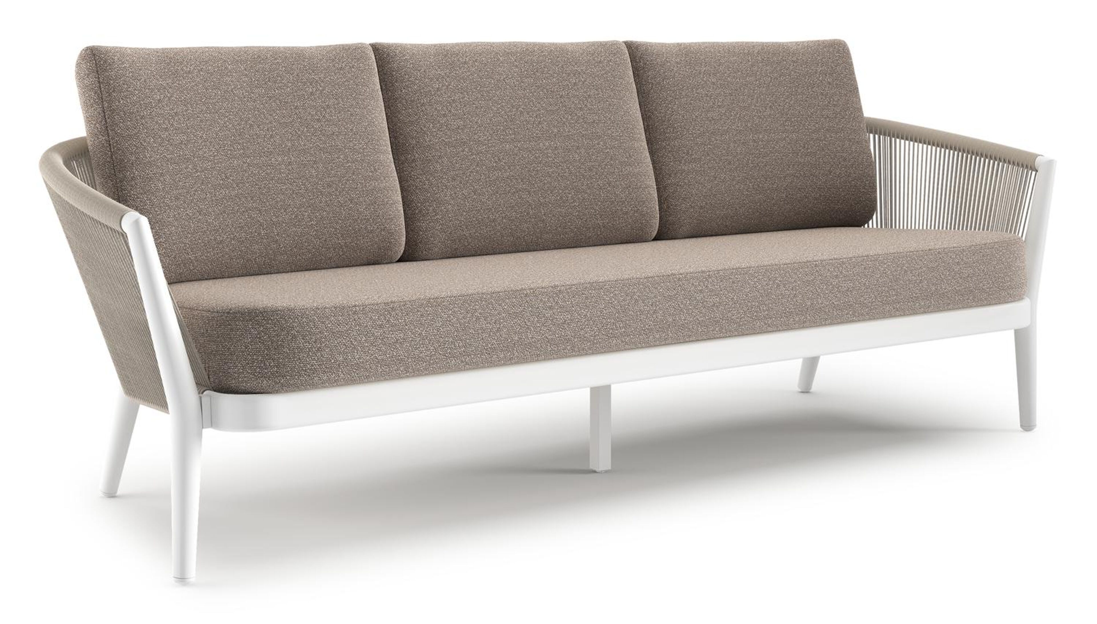 Orso loungebank in wit aluminium en beige verticaal geweven ronde rope met Wander Manioc all weather sunbrella® luxe kussen
