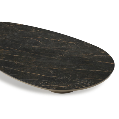 Amico loungetafel organisch in beige aluminium en volkeramiek Black Obsession - L 170 x B 91 x H 25 cm