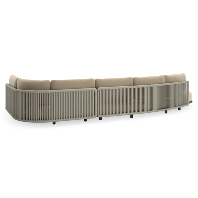 Lomano loungehoek in zwart aluminium en beige verticaal geweven luxe vlakke rope met Althea Camel all weather cosytica