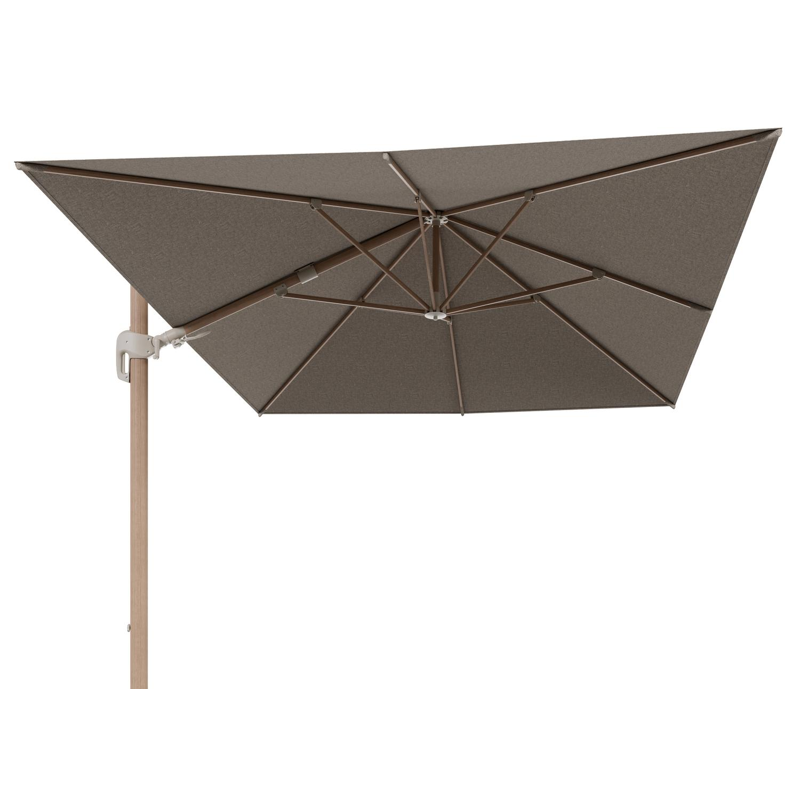 Rufina zweefparasol tiltfunctie in houtlook aluminium en parasoldoek in All Weather Sunbrella® Luxe Chartres Pewter  - L1 400 x L2 300 cm (zonder voet) (zonder voet)