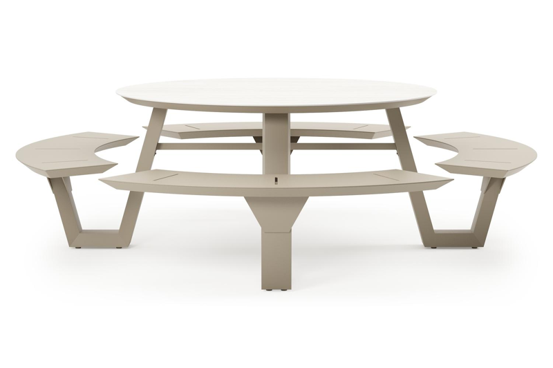 Table de pique-nique Rondino en aluminium beige et céramique pleine Calista - Diam. 148 cm