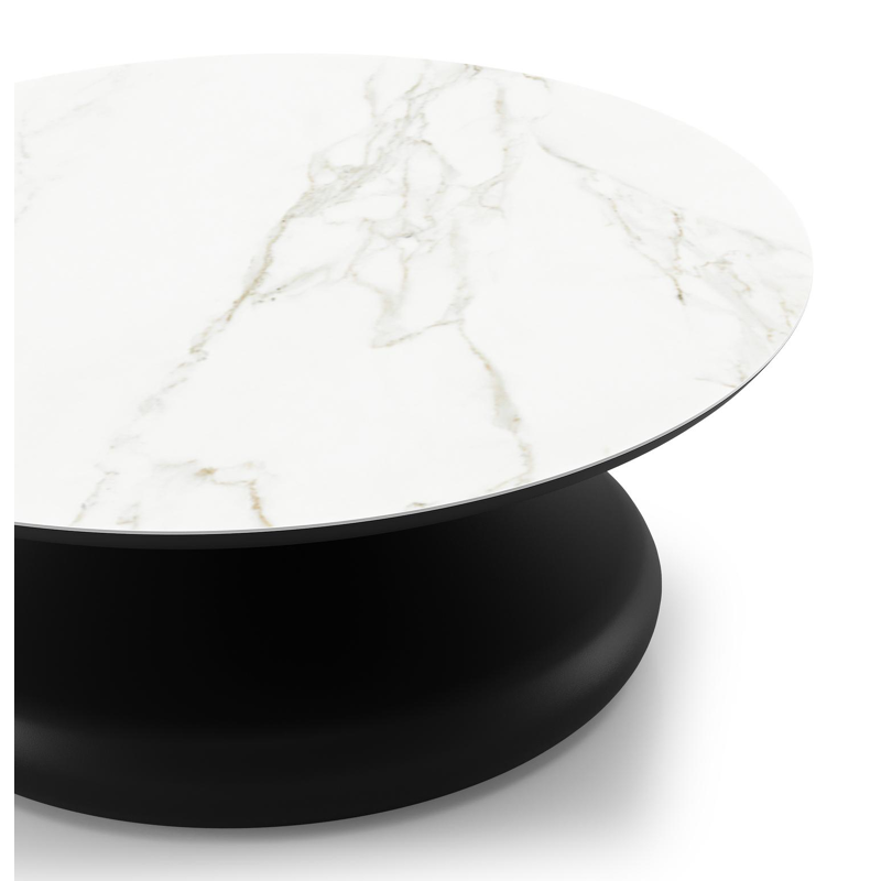 Bomero loungetafel rond in zwart aluminium en volkeramiek Calacatta - Dia. 84 x H 32.2 cm