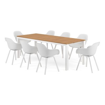 Trente tuinset in wit aluminium en naturel teak tafelblad met 8 Puglia tuinstoelen