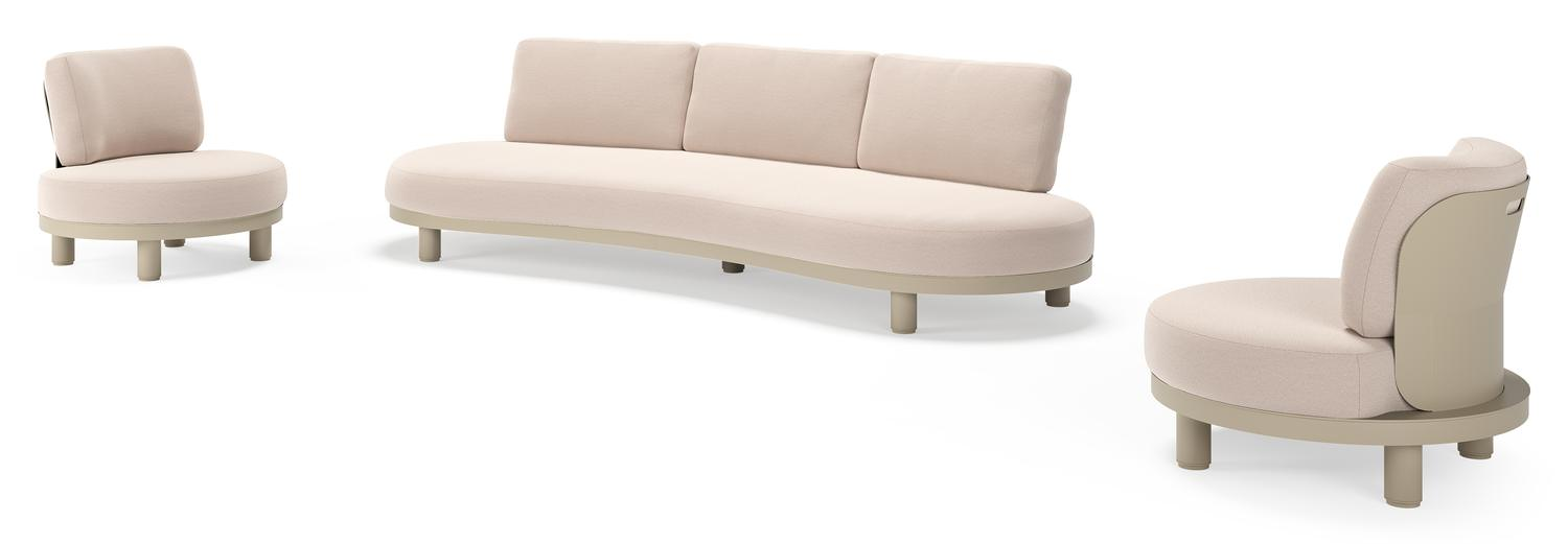 Donato loungeset in beige aluminium met all weather sunbrella® luxe Wander Pilat kussen