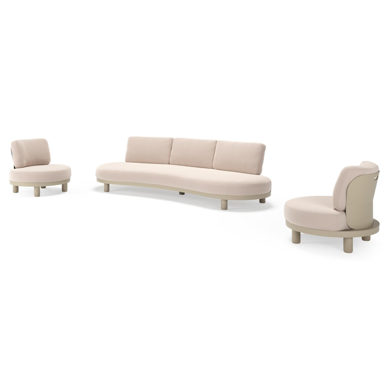 Donato loungeset in beige aluminium met all weather sunbrella® luxe Wander Pilat kussen